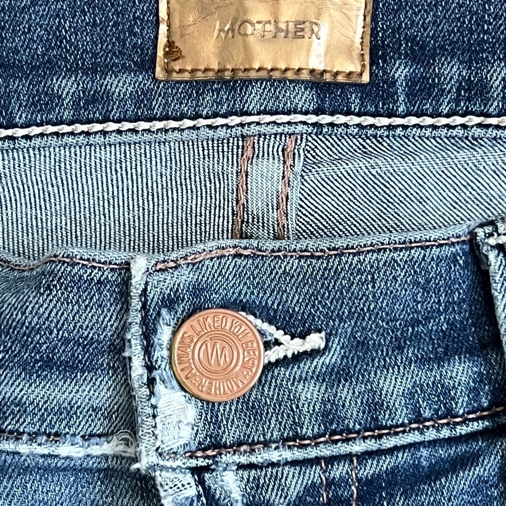 Upcycled Reworked MOTHER Superior 2 Tone Denim Barrels w Bronze Details sz 27 - Picture 5 of 17
